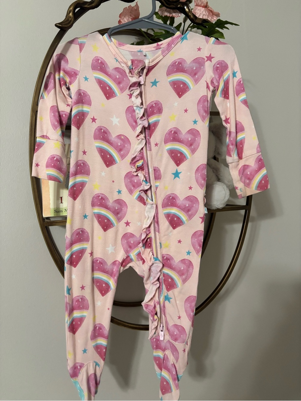 Posh Peanut Pink Heart & Rainbow Ruffle Zip Footie
